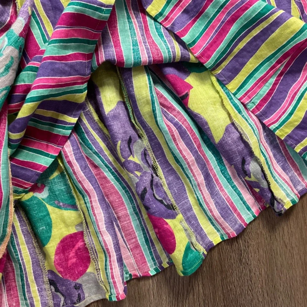 Soft Surroundings 100% Linen Floral Striped Maxi Skirt TS Tall Small Pink Purple